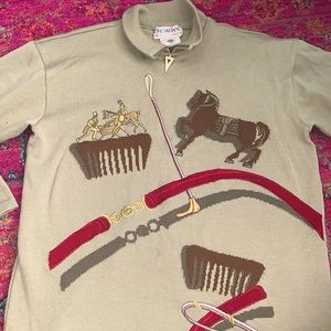 VINTAGE DINO VALIANO POLO HORSE SWEATER RETRO WOOL GERMANY 42/large